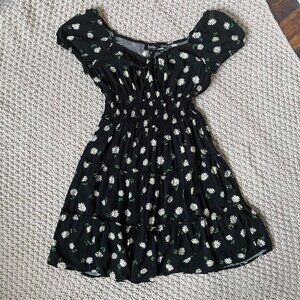 black + daisy print mini dress